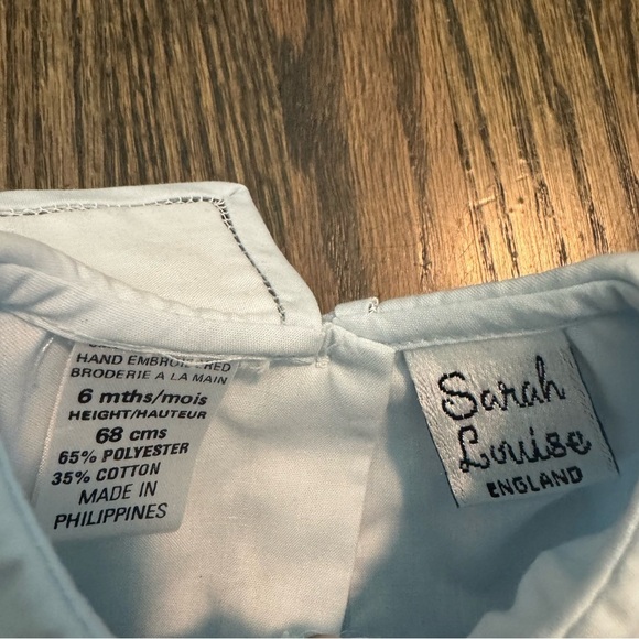 Sarah Louise England light blue hand embroidered romper bubble onesie size 6M - Picture 3 of 5